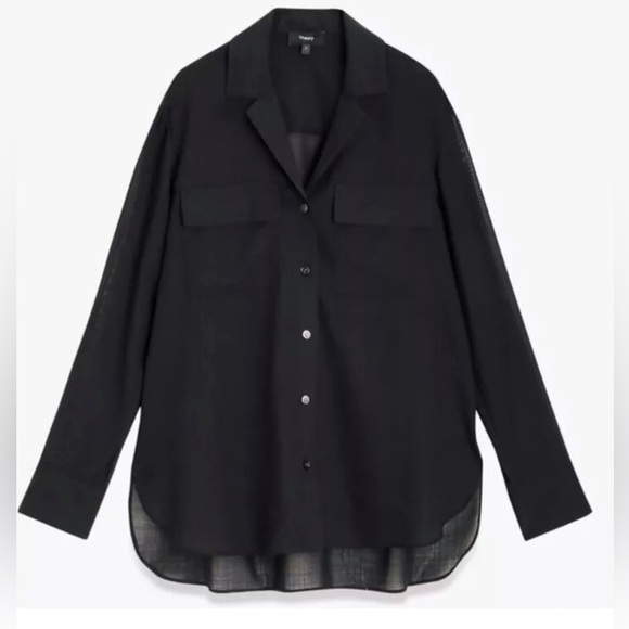 Theory NEW Women's Linen Notch Black Shirt - Picture 1 of 11
